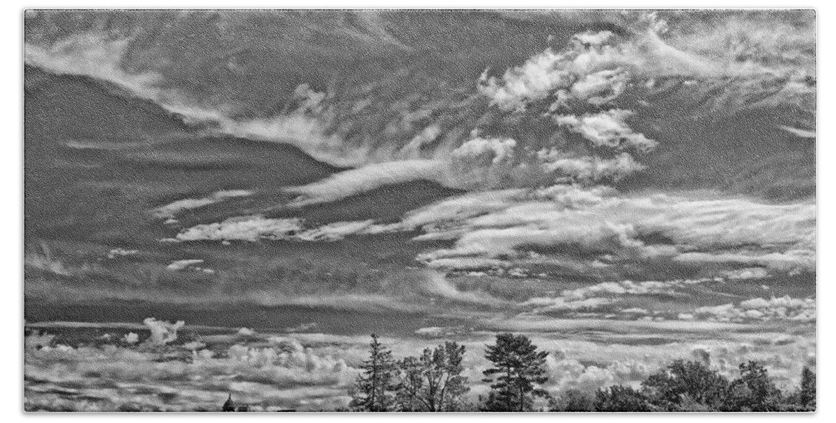 B&w Bath Towel featuring the photograph Lots of Clouds Over The Masters School by Russ Considine