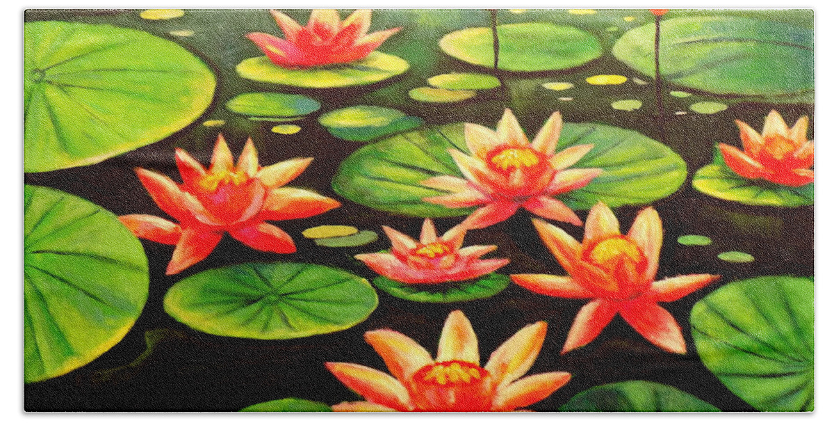 Living Room Bath Towel featuring the painting Lotus Flower by Olaoluwa Smith