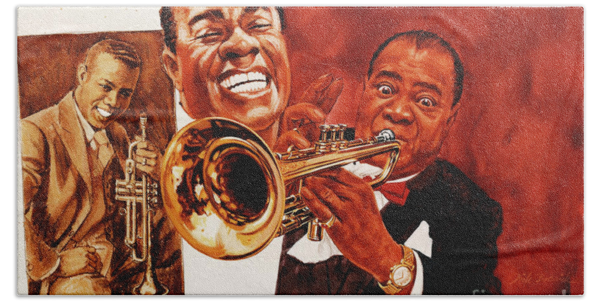 Realism Hand Towel featuring the painting Louis Armstrong by Dick Bobnick