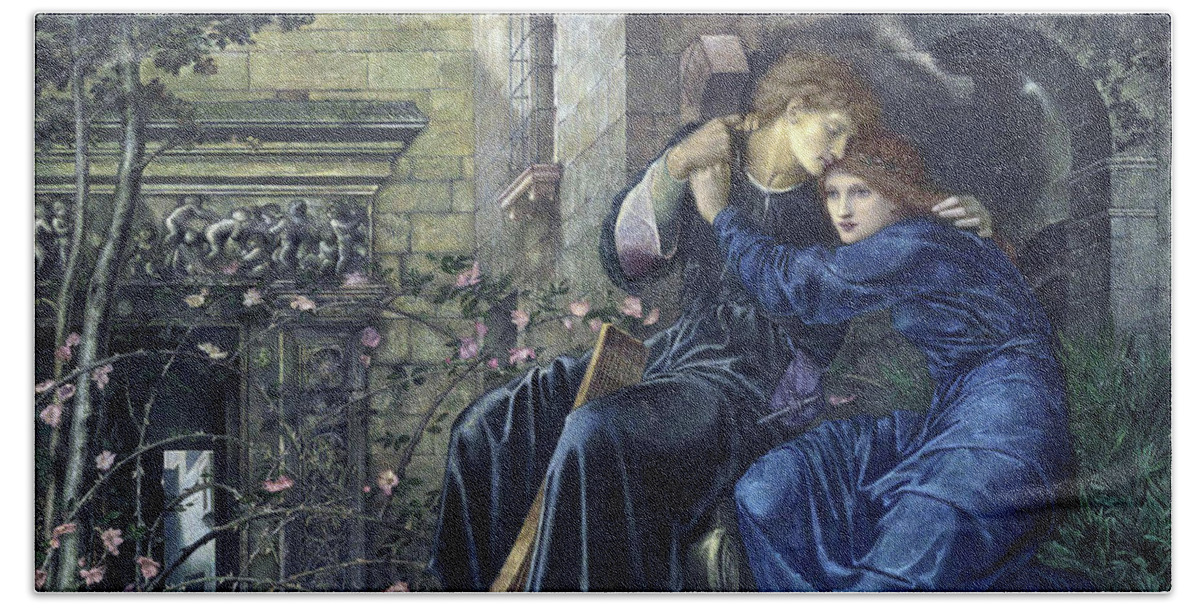 Pre-raphaelite Hand Towel featuring the painting Love among the Ruins 1870 by Edward Coley Burne Jones