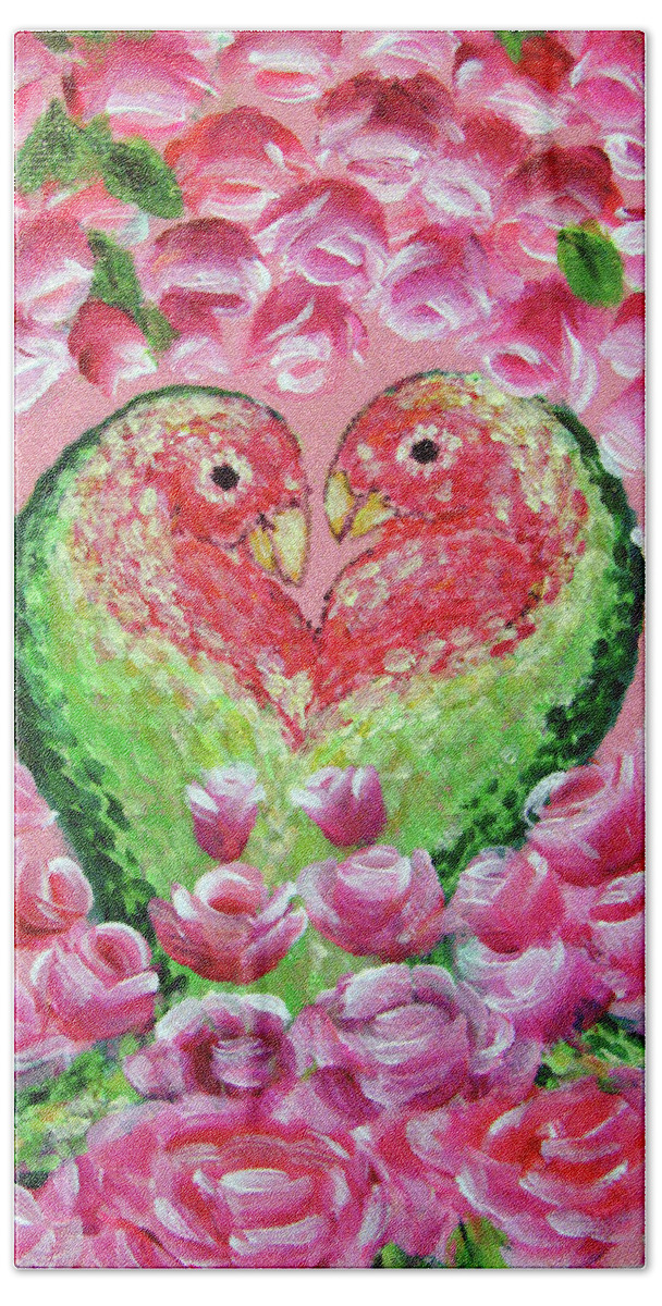 Love Birds Bath Towel featuring the painting Love Birds by Ashleigh Dyan Bayer