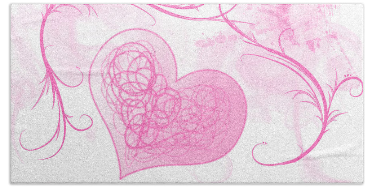 Valentine Hand Towel featuring the mixed media Love Pink Hearts by Moira Law