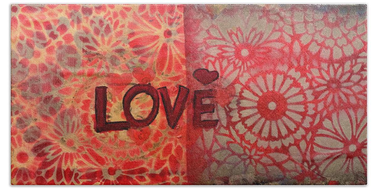 Love Bath Towel featuring the painting Love, RED by Leslie Porter
