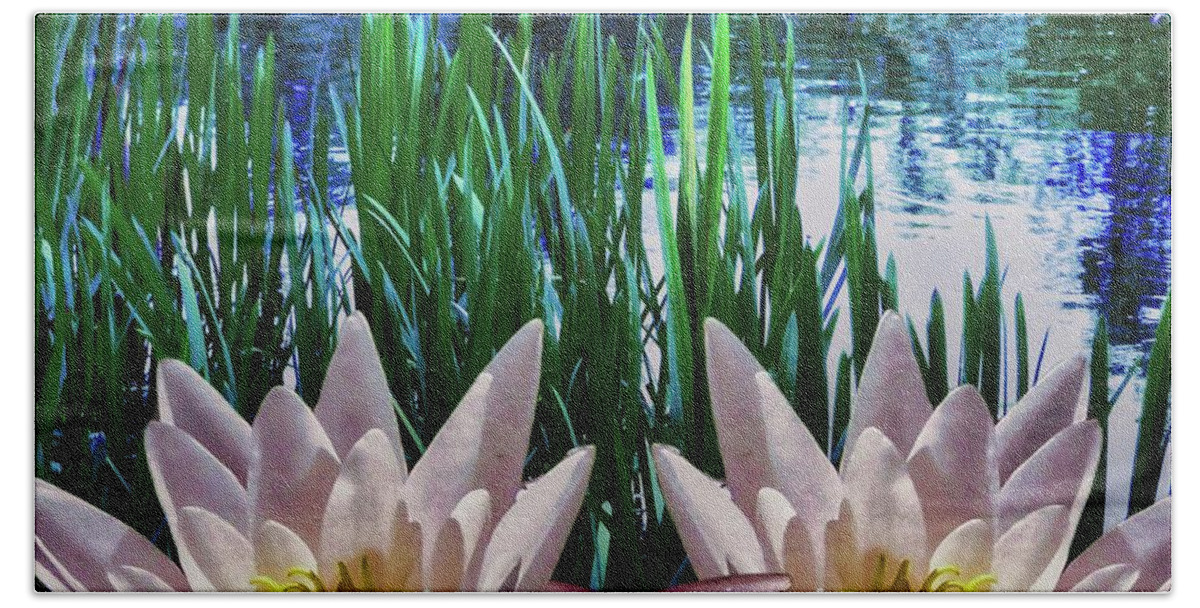 Water Hand Towel featuring the digital art Lovely Lillies by Norman Brule