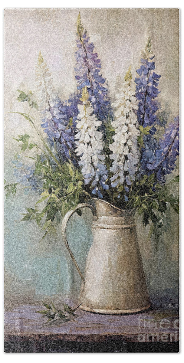 Lupine Flowers Hand Towel featuring the painting Lovely Lupines by Tina LeCour
