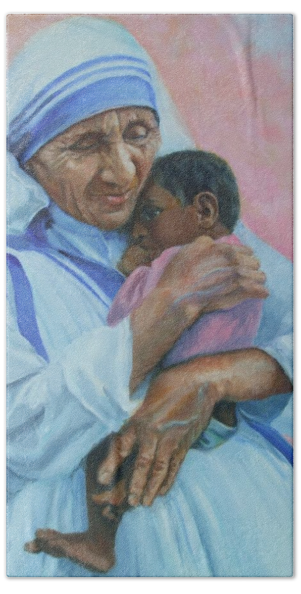 Portrait Hand Towel featuring the painting Loving Kindness by Marian Berg