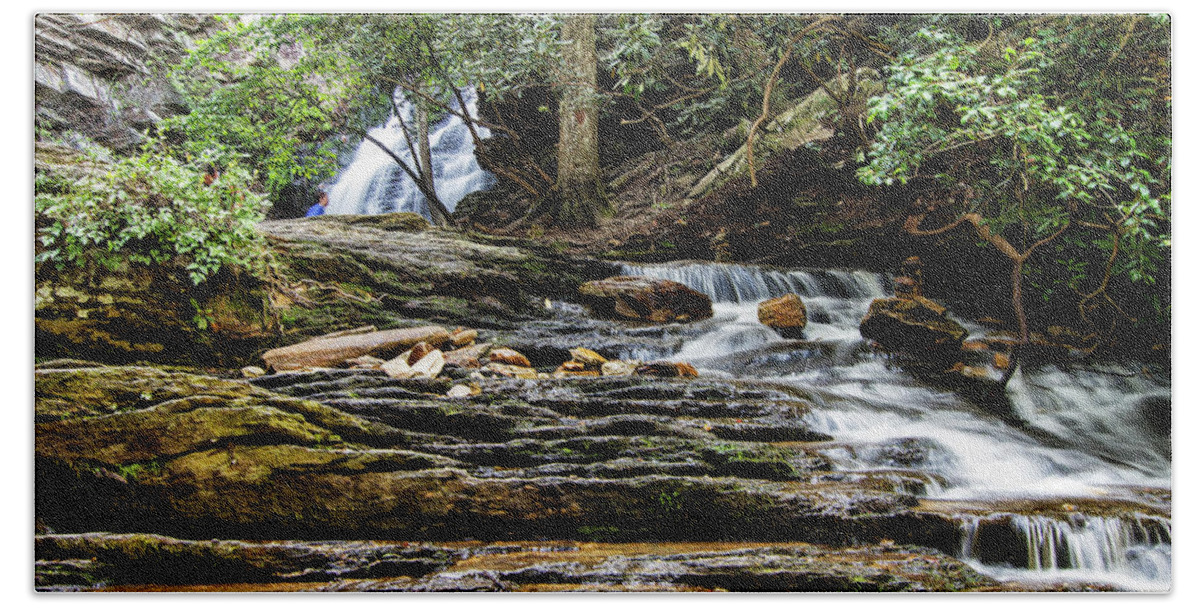 Waterfall Hand Towel featuring the photograph Lower Cascades Waterfall in Hanging Rock North Carolina State Park by Bob Decker