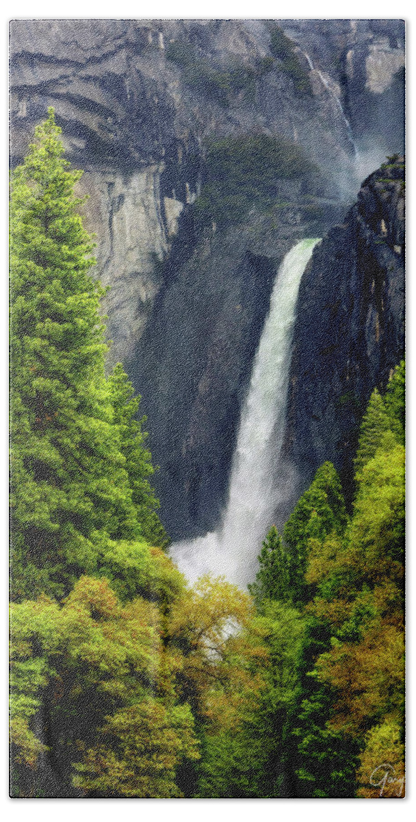 Yosemite Hand Towel featuring the photograph Lower Yosemite Falls by Gary Johnson