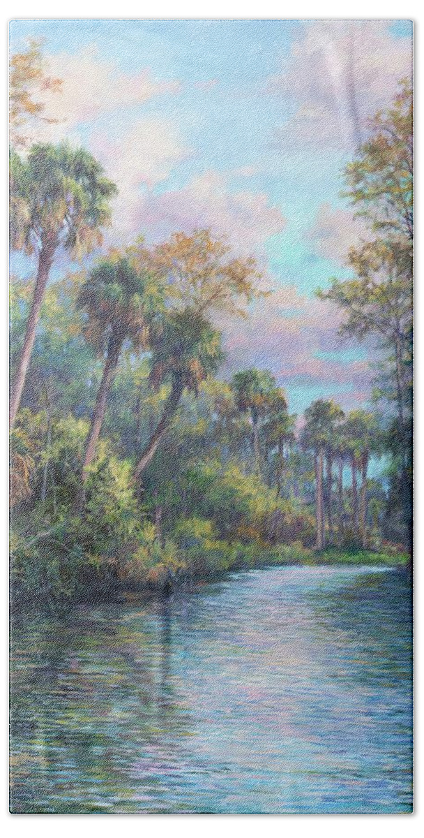 Nature Hand Towel featuring the painting LOXAHATCHEE RIVER vertical by Laurie Snow Hein