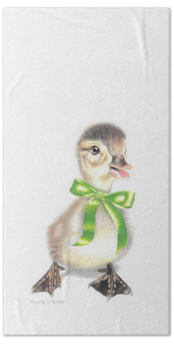 Duckling Bath Towel featuring the drawing Lucky Ducky by Karrie J Butler