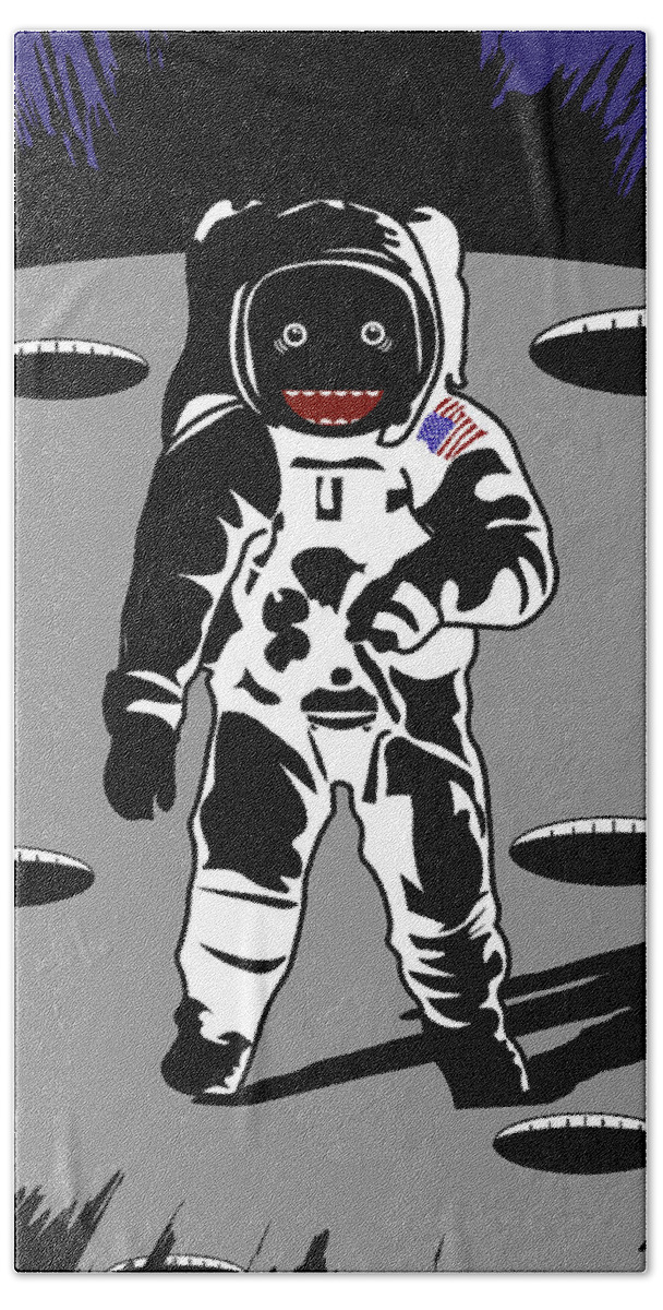 Red Bath Towel featuring the digital art Lunar Astronaut by Piotr Dulski