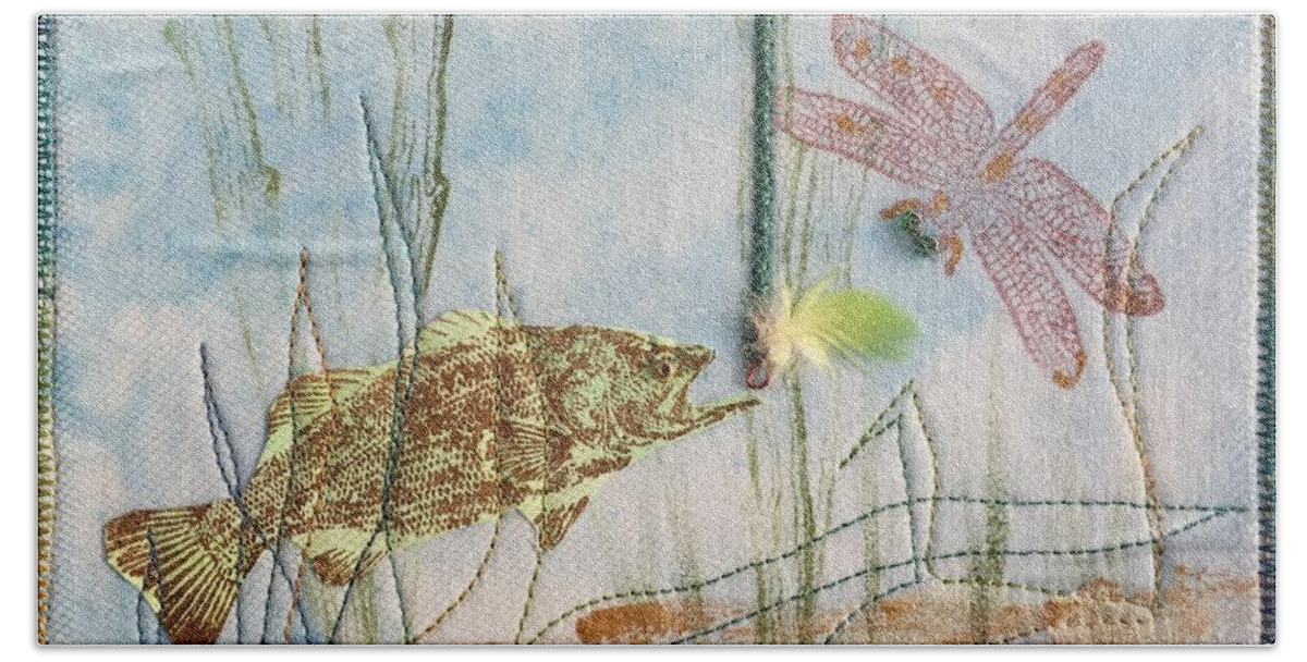 Fish Bath Towel featuring the mixed media Lures by Vivian Aumond