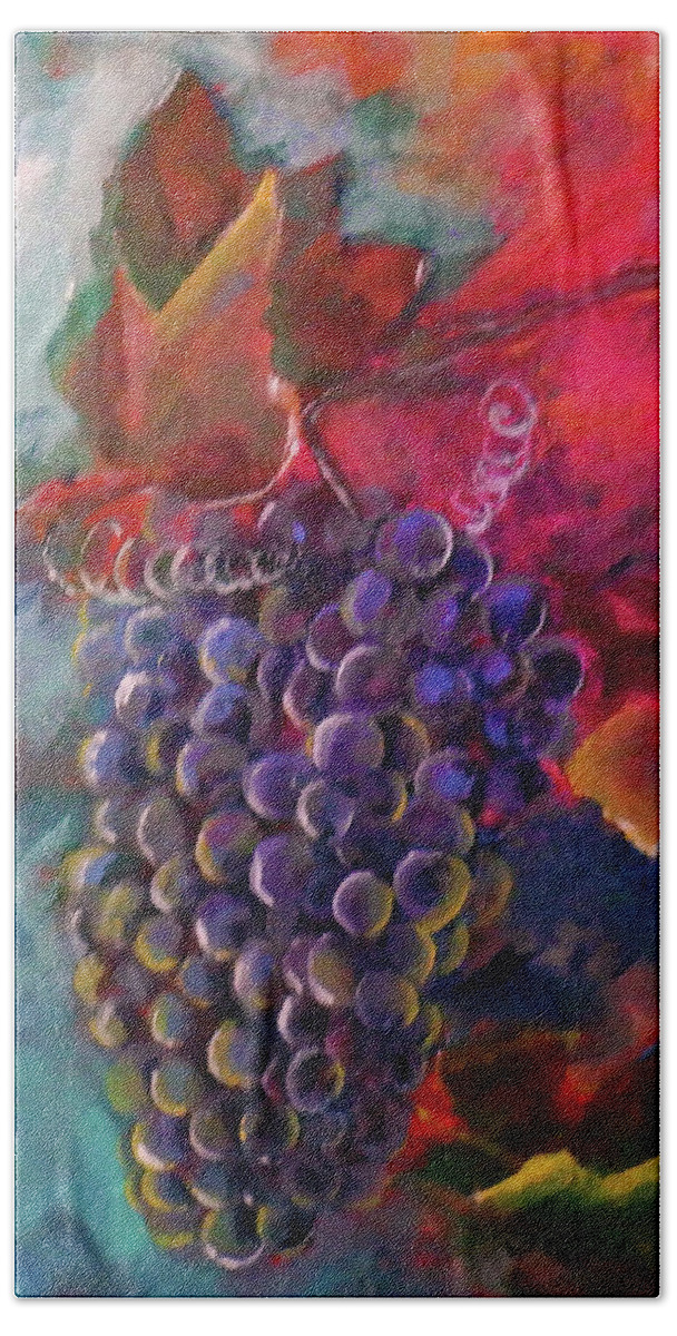 Fruit Bath Towel featuring the painting Lush Fat Grapes From The Vine by Lisa Kaiser
