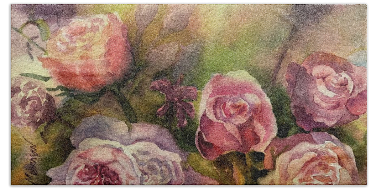  Bath Towel featuring the painting Lydias Roses by Tara Moorman