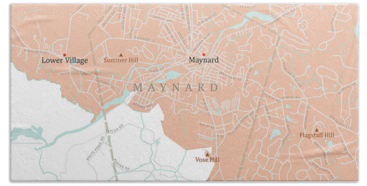 Massachusetts Hand Towel featuring the digital art MA Middlesex Maynard Vector Road Map by Frank Ramspott