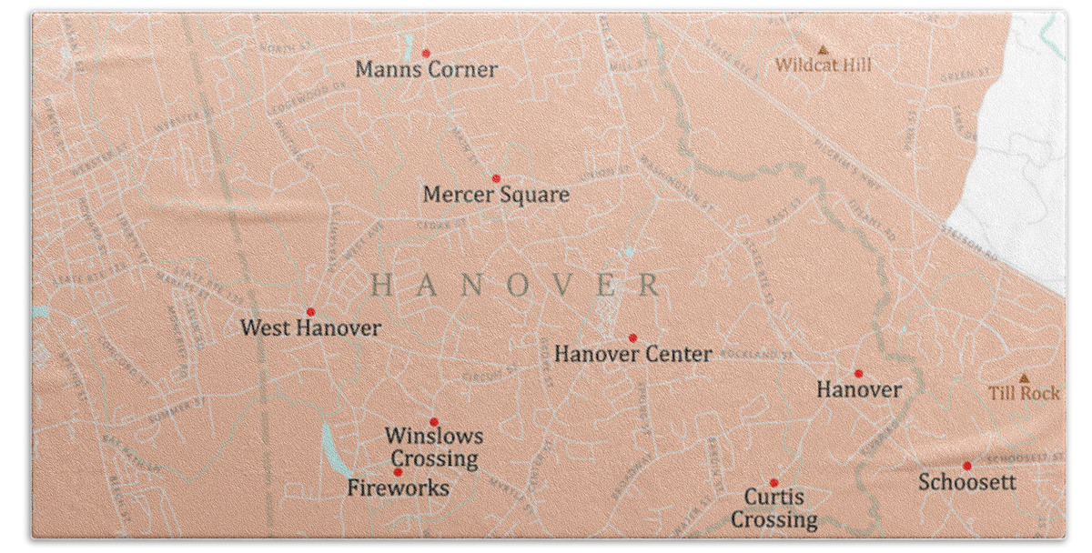 Massachusetts Hand Towel featuring the digital art MA Plymouth Hanover Vector Road Map by Frank Ramspott