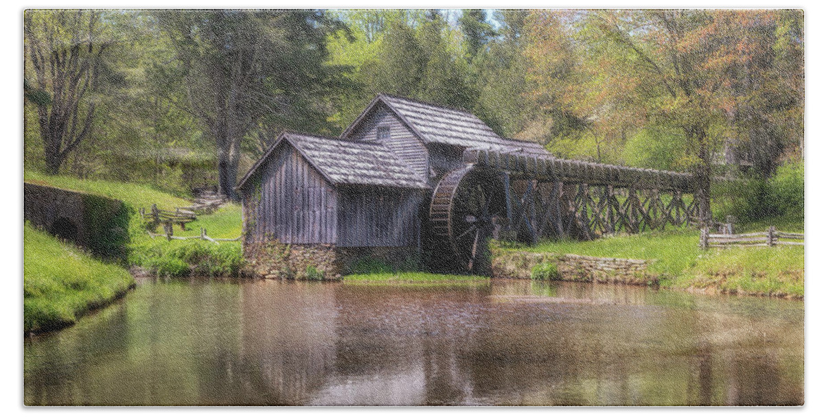 Mabry Mill Bath Towel featuring the photograph Mabry Mill in the Blue Ridge Mountains by Susan Rissi Tregoning