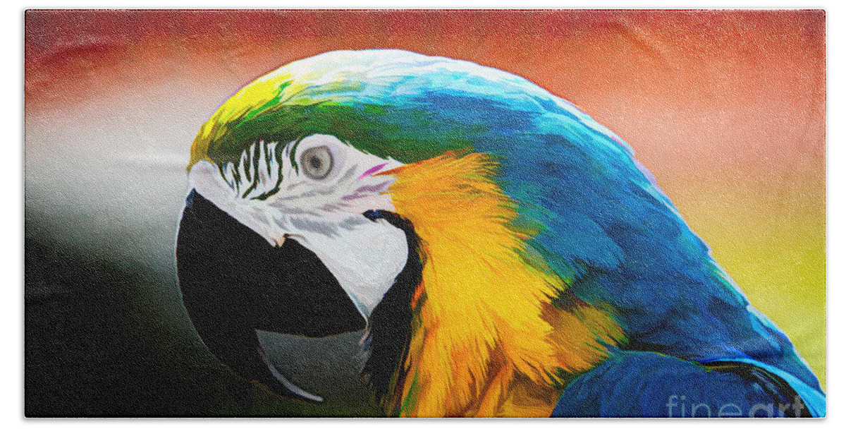 Birds Bath Towel featuring the photograph Macaw Tropical Bird by Eleanor Abramson