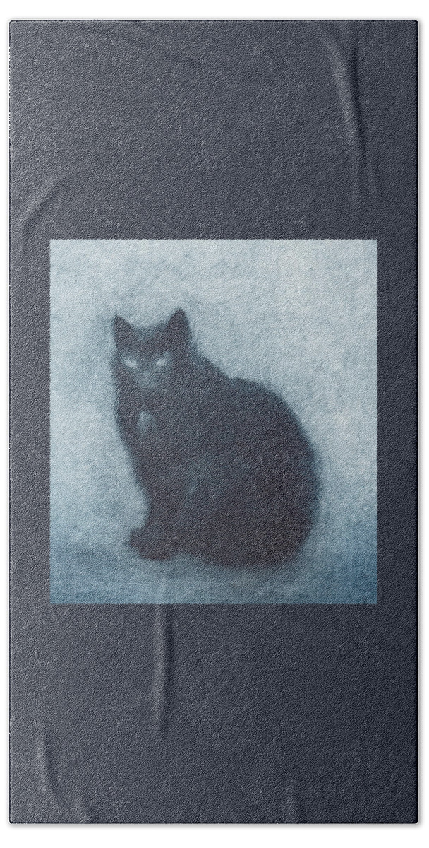Cat Hand Towel featuring the drawing Madame Escudier - etching - cropped version by David Ladmore