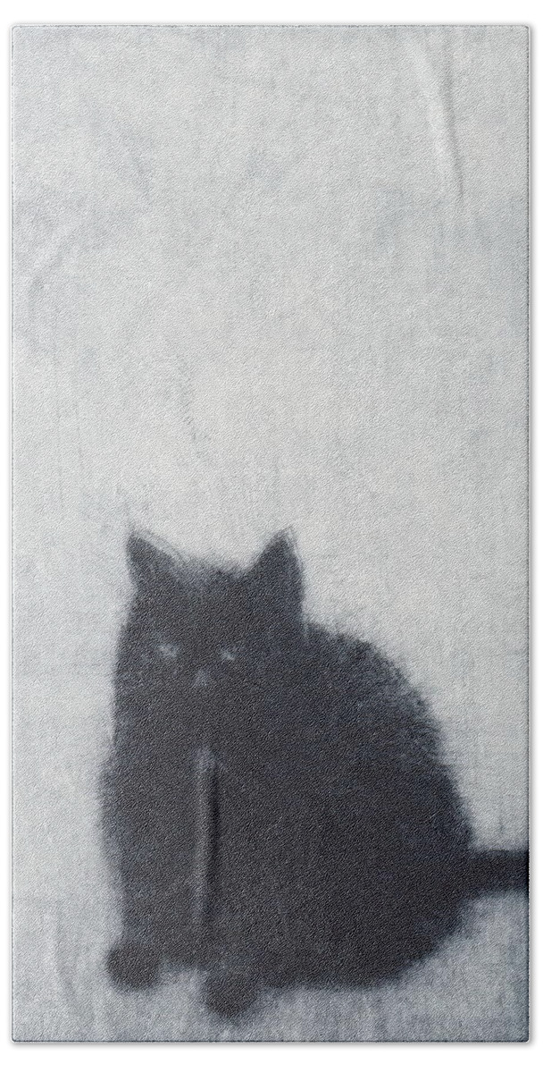 Cat Bath Towel featuring the drawing Madame X - etching by David Ladmore