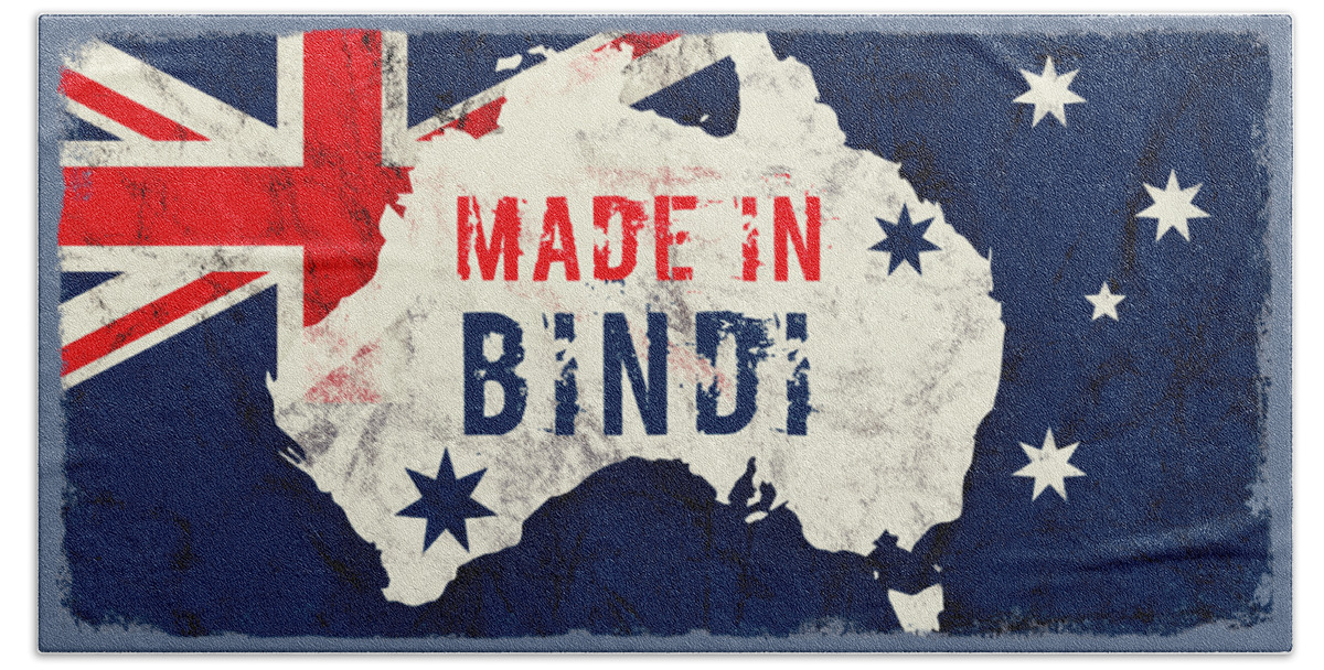 Bindi Hand Towel featuring the digital art Made in Bindi, Australia by TintoDesigns
