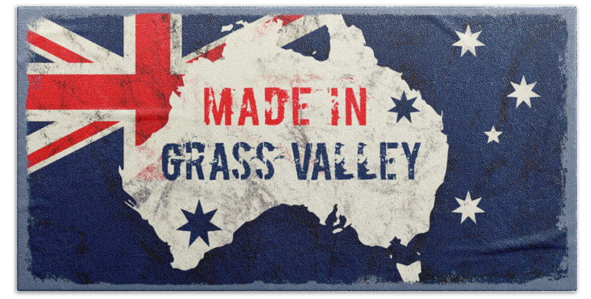 Grass Valley Bath Towel featuring the digital art Made in Grass Valley, Australia by TintoDesigns
