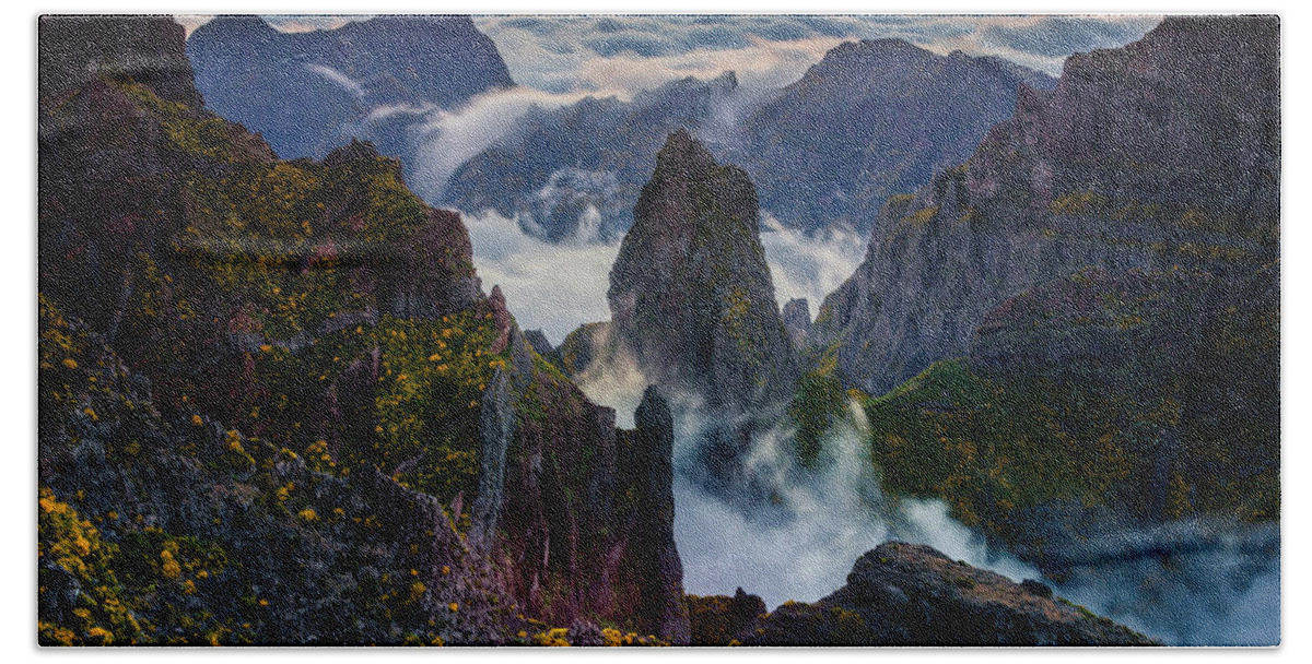 Madeira Bath Towel featuring the photograph Madeira Peaks by Evgeni Dinev