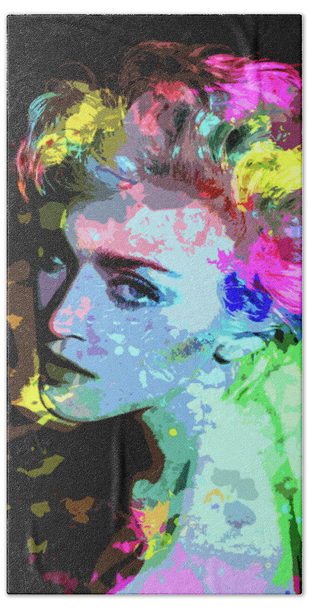 Psychedelic Hand Towel featuring the digital art Madonna psychedelic portrait by Movie World Posters