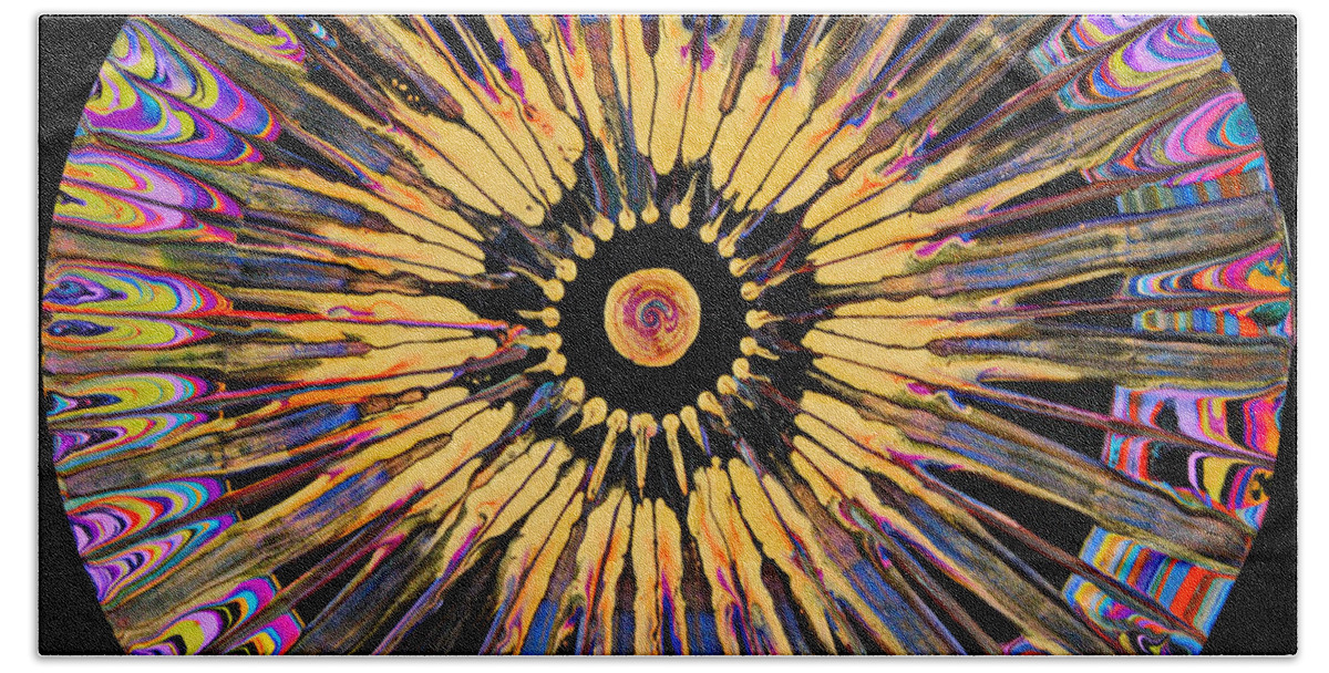Sphere Compass Mandala Star Starburst Burst Bath Towel featuring the painting Magic Compass 7042 by Priscilla Batzell Expressionist Art Studio Gallery