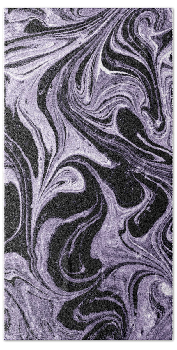 Magic Flower Bath Towel featuring the painting Magic Purple Abstract Flower Art Deco Style Collection III by Irina Sztukowski
