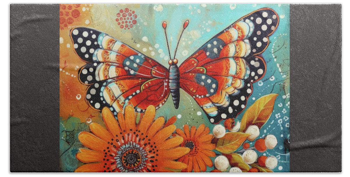 Monarch Butterfly Hand Towel featuring the painting Magical Spring Monarch by Tina LeCour