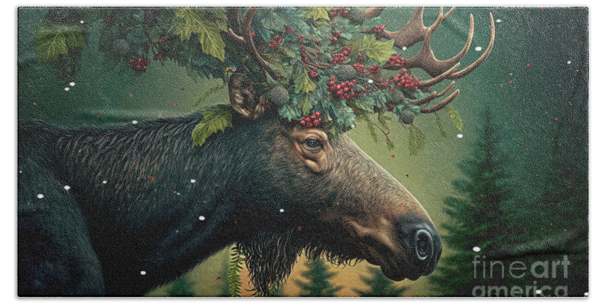 Moose Hand Towel featuring the painting Magnificent Moose by Tina LeCour