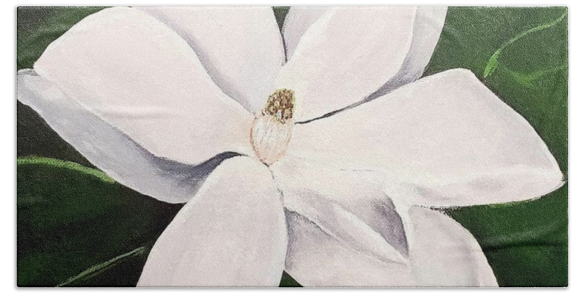Flower Hand Towel featuring the painting Magnolia #3 by Amy Kuenzie