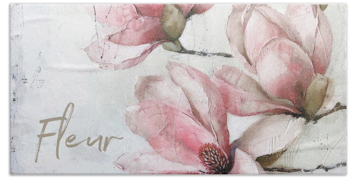 Magnolia Flower Hand Towel featuring the painting Magnolia Fleur by Tina LeCour