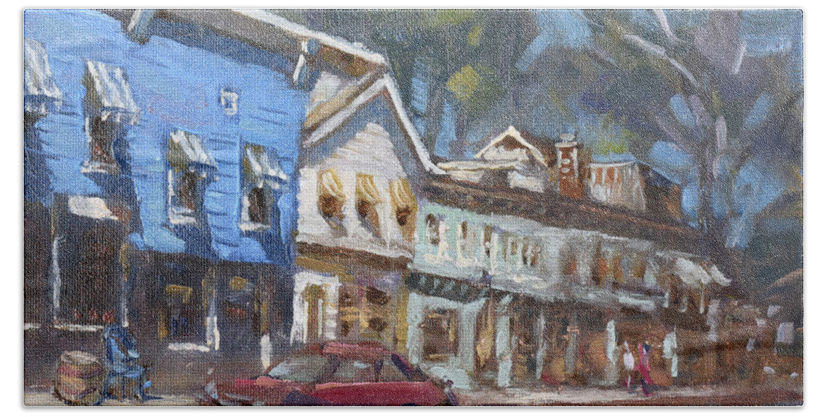 Main Str Hand Towel featuring the painting Main Str in Nyack NY by Ylli Haruni