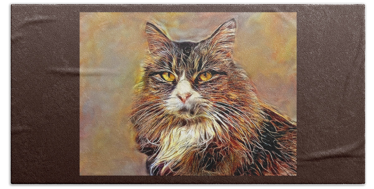 Maine Coon Cat Bath Towel featuring the photograph Maine Coon Cat Portrait by Sandi OReilly