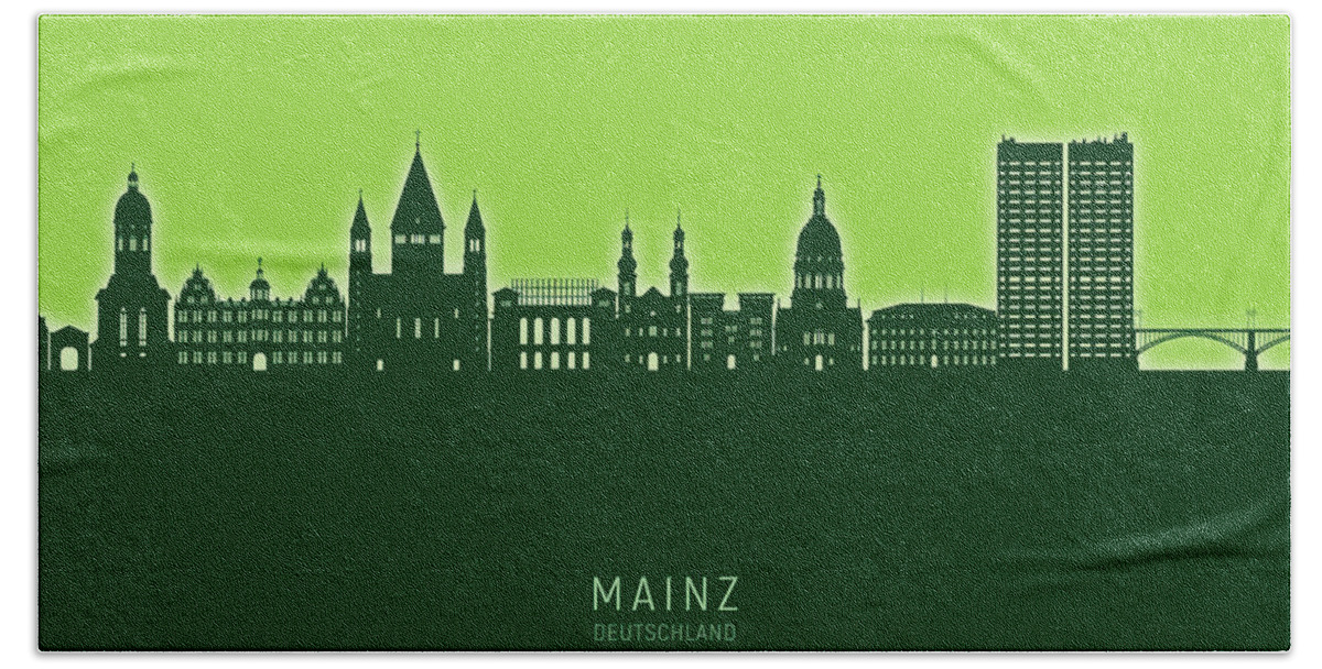 Mainz Bath Towel featuring the digital art Mainz Germany Skyline #84 by Michael Tompsett