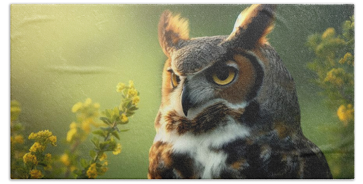 Great Horned Owl Bath Towel featuring the photograph Majestic Guardian by Bill and Linda Tiepelman