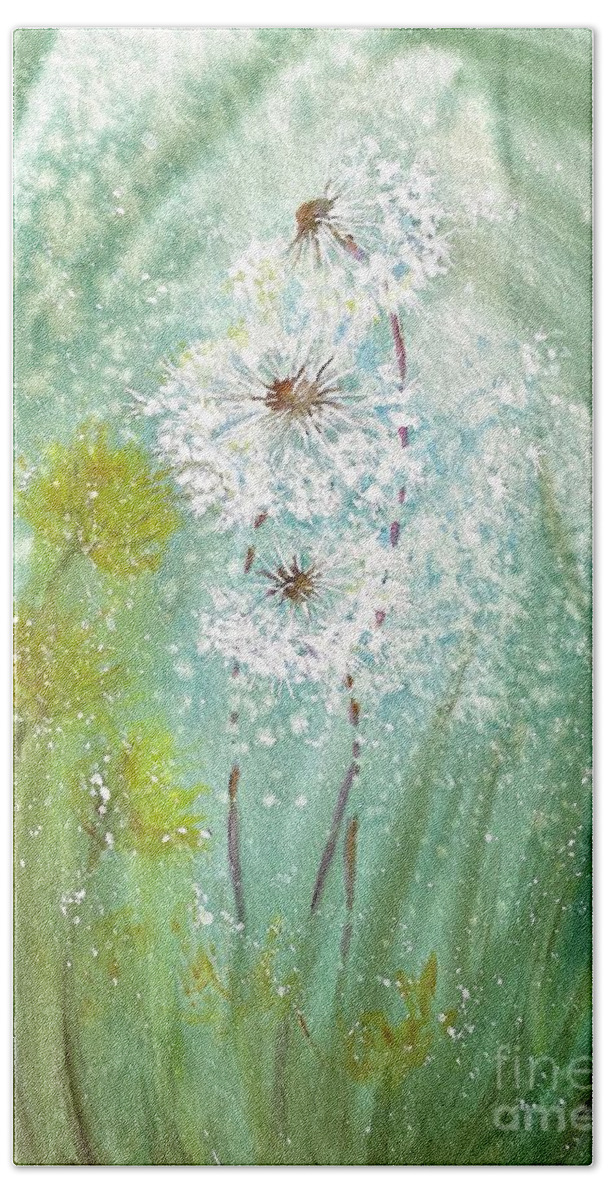 Dandelion Bath Towel featuring the painting Make a Wish by April McCarthy-Braca
