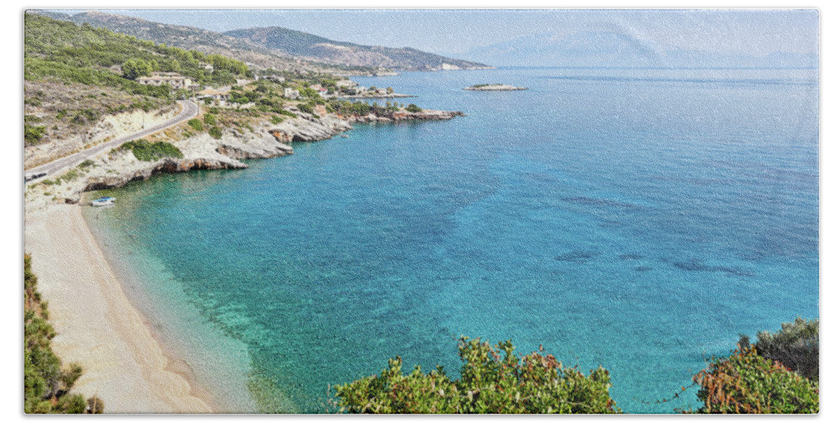 Makris Bath Towel featuring the photograph Makris Gialos in Zakynthos island, Greece by Constantinos Iliopoulos