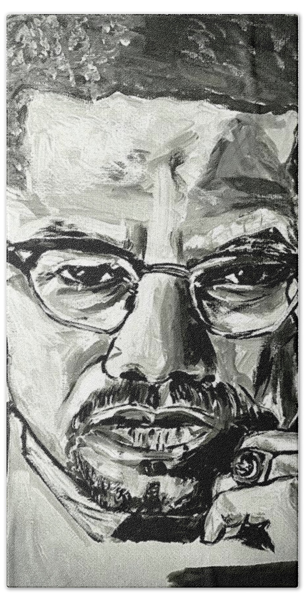  Bath Towel featuring the painting Malcom X by Shemika Bussey