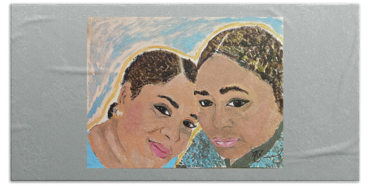 African-american Hand Towel featuring the painting African-american Mother And Daughter Beauties by Melody Fowler