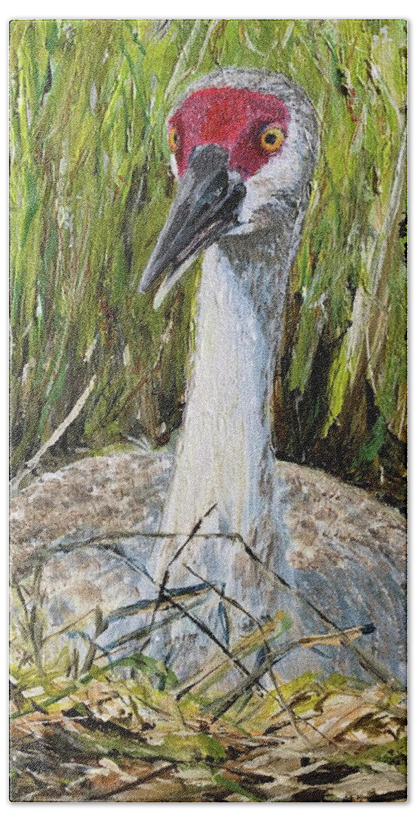 Florida Bird Hand Towel featuring the painting Mama Sandhill by Lynn Shaffer
