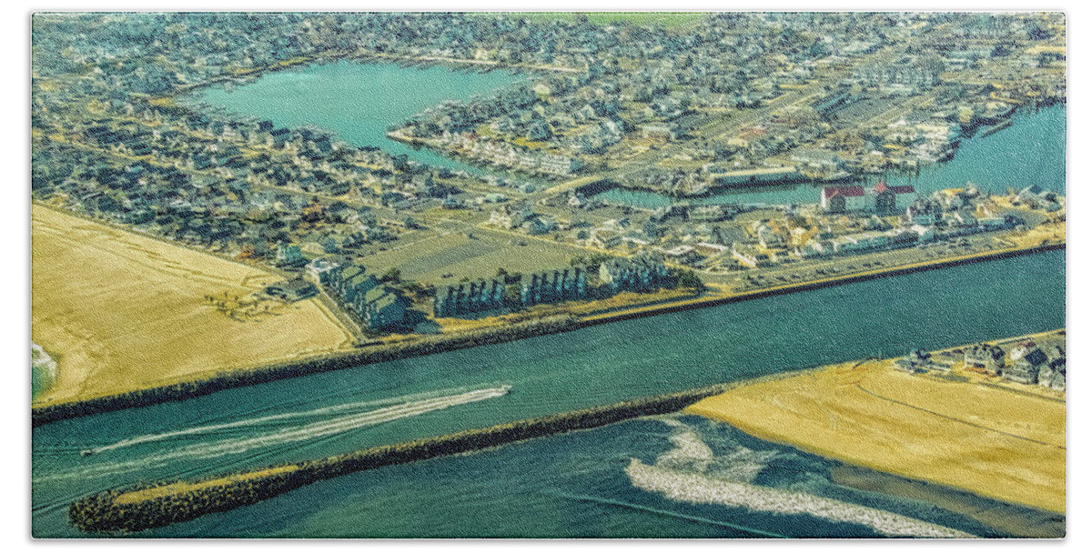 Manasquan Inlet Bath Towel featuring the photograph Manasquan Inlet From Above by Gary Slawsky