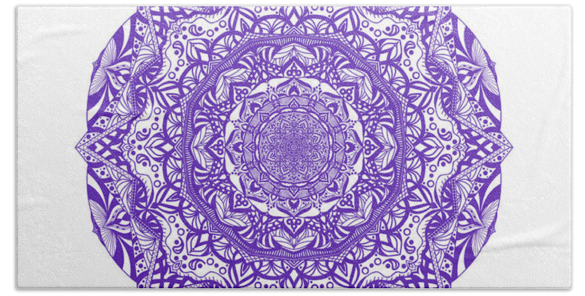 Mandalas Bath Towel featuring the digital art Mandala of Purple Pleasures by Angie Tirado