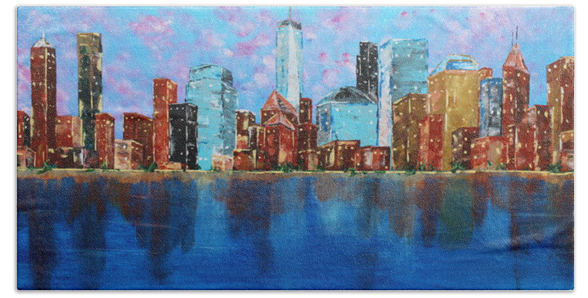 Manhattan Bath Towel featuring the painting Manhattan NY by Brent Knippel
