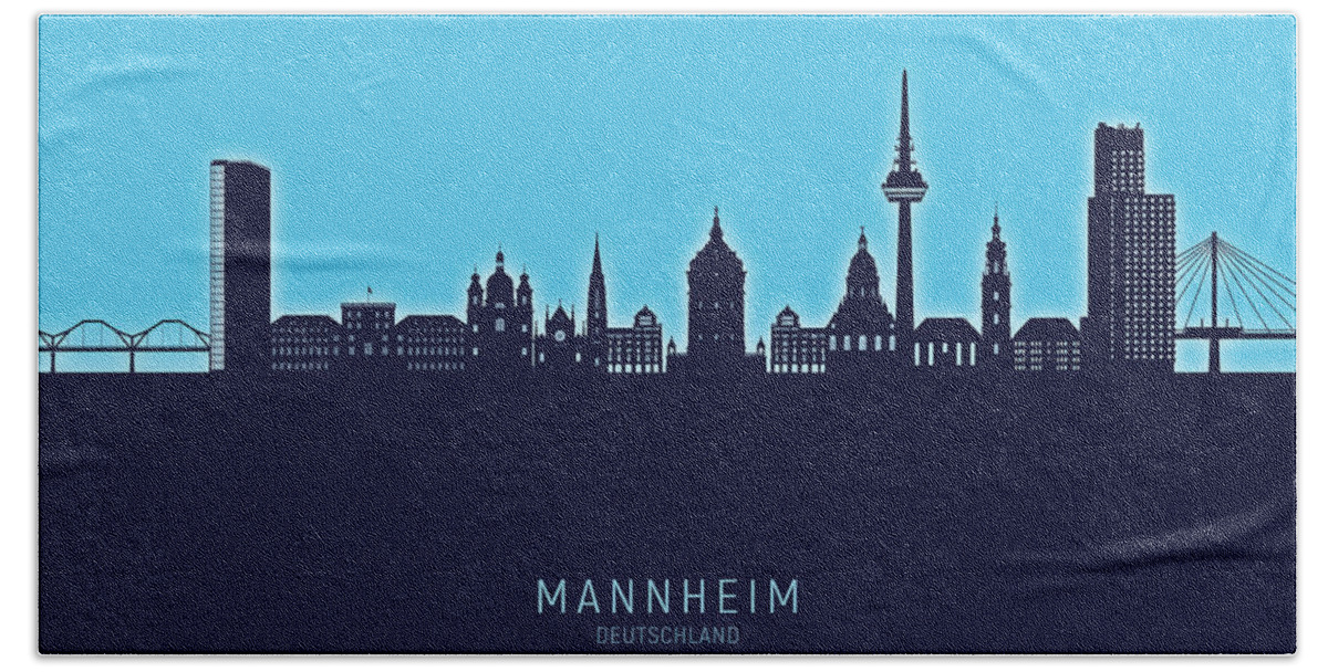 Mannheim Bath Towel featuring the digital art Mannheim Germany Skyline #99 by Michael Tompsett