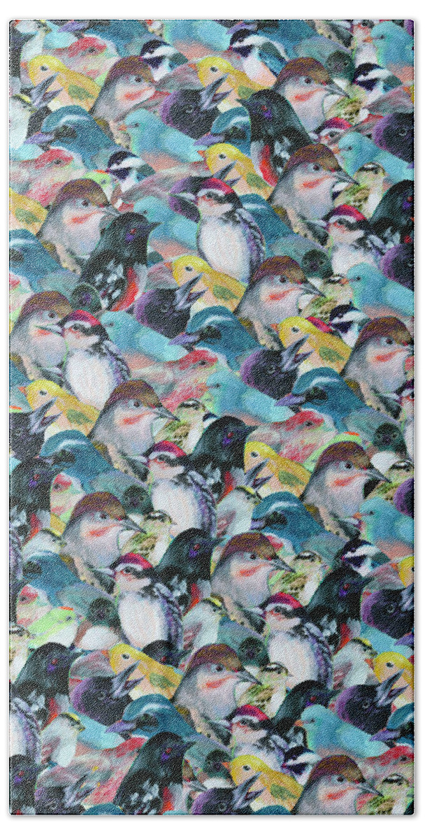 Bird Hand Towel featuring the painting Many Birds Pattern by Jennifer Lommers