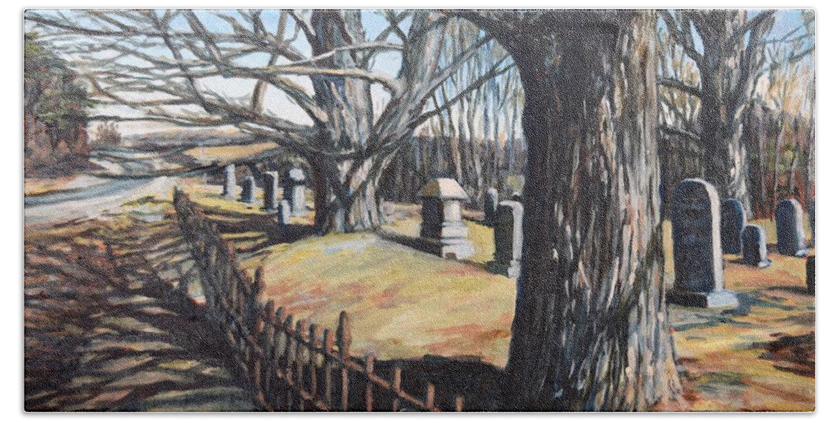 Maine Hand Towel featuring the painting Maple Grove Cemetery, Pittston, Maine by Eileen Patten Oliver