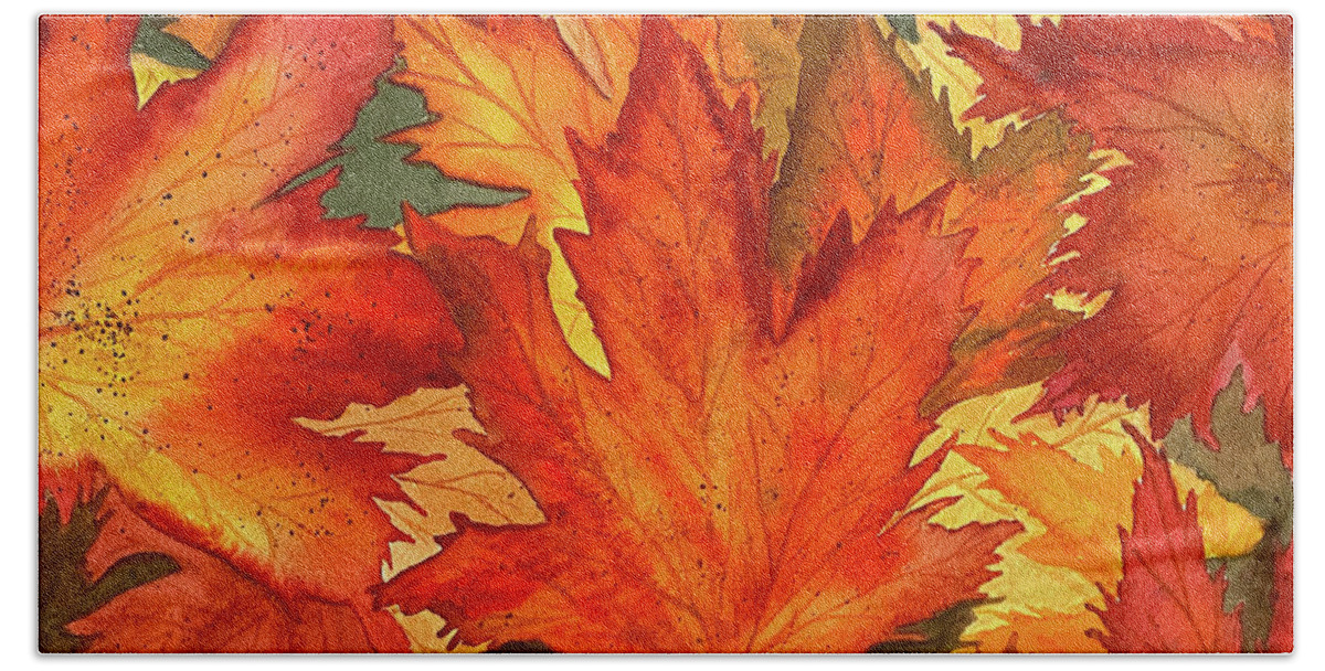 Maple Leaves Hand Towel featuring the painting Maple Leaves by Lisa Neuman